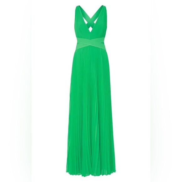 MILLY Oria Pleated Sleeveless Cross Back Dress, Kelly Green, NWT, Size 6 - Picture 5 of 16